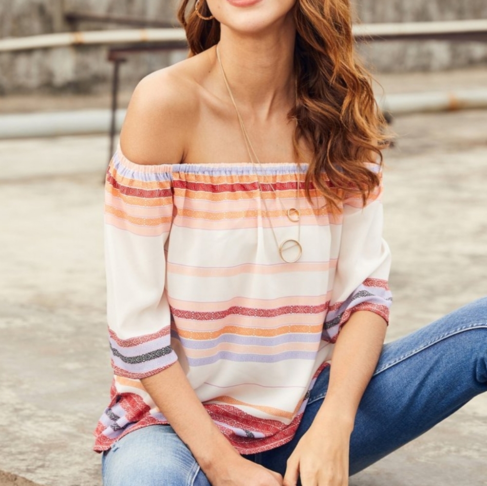 NWT Luukse Striped Off-Shoulder Tunic Top Size XL - Picture 1 of 4